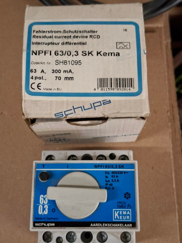 Schupa Aardlekschakelaar 4-polig - 63A / 300mA (0,3A) - NIEU, Nieuw, Ophalen of Verzenden, Schupa, Overige typen
