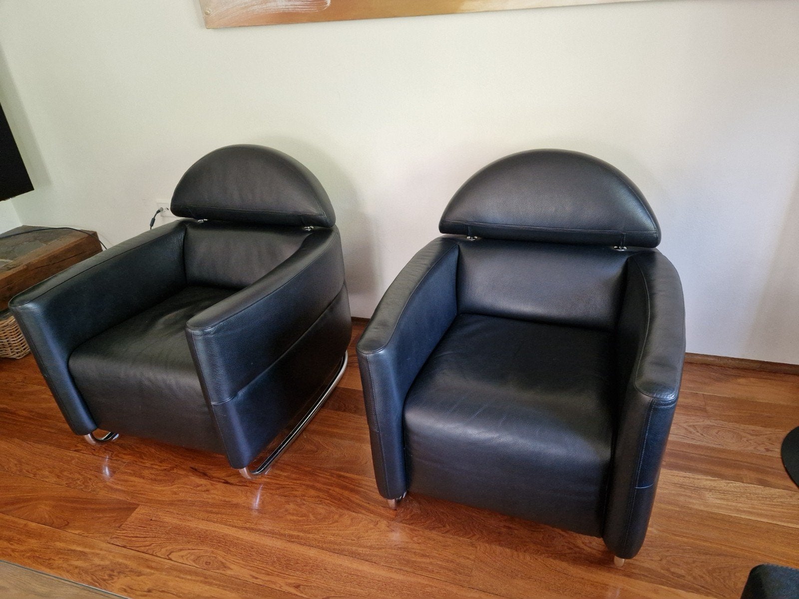 Leolux fauteuils (set van 2) - Zwart leer, Ophalen, 75 tot 100 cm, Zo goed als nieuw, 75 tot 100 cm