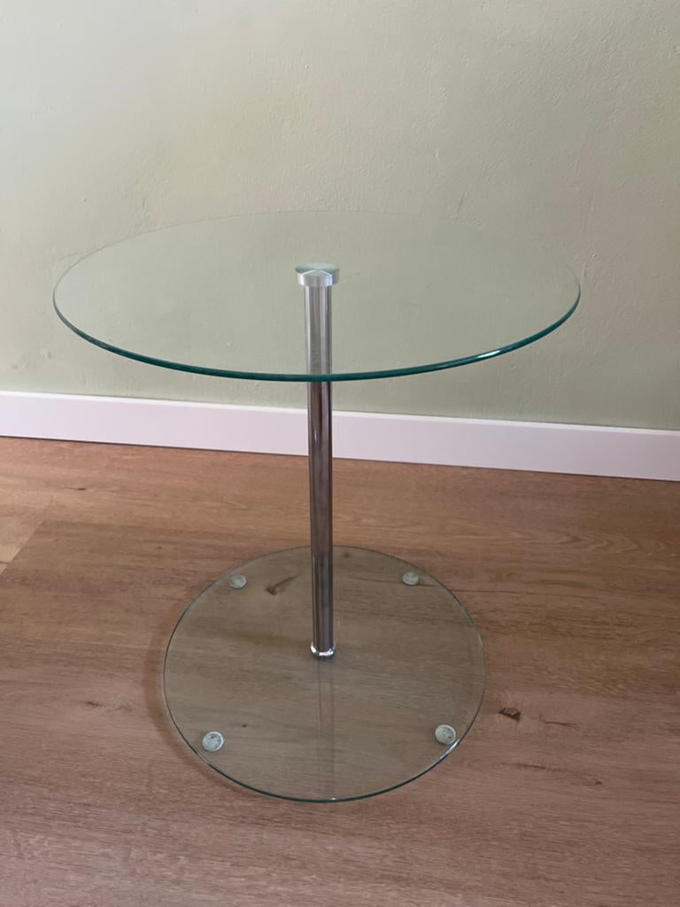 Glazen bijzettafel - gratis!, Huis en Inrichting, Tafels | Bijzettafels, Gebruikt, Rond, Glas, Ophalen