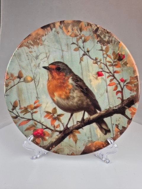 Wandbord met Roodborstje afbeelding keramiek 20 cm, Huis en Inrichting, 20 cm, Meerkleurig, Steen/keramiek, Ophalen of Verzenden