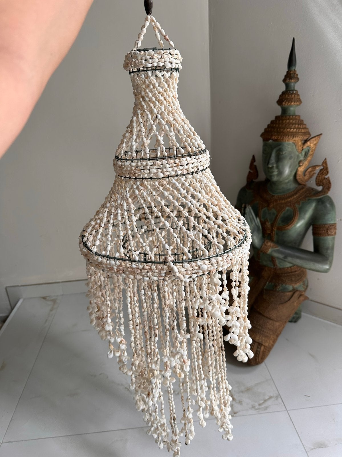 Unieke schelpenlamp/decoratie - Handgemaakt, Huis en Inrichting, Overige materialen, Minder dan 50 cm, Ophalen of Verzenden, Zo goed als nieuw