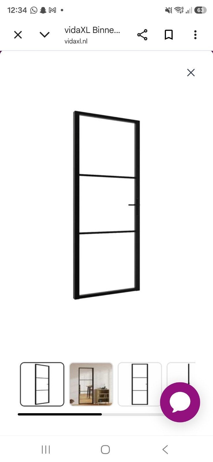 Binnendeur met glas - Zwart staal - 201,5x83 cm, Ophalen, 80 tot 100 cm, Binnendeur, Nieuw