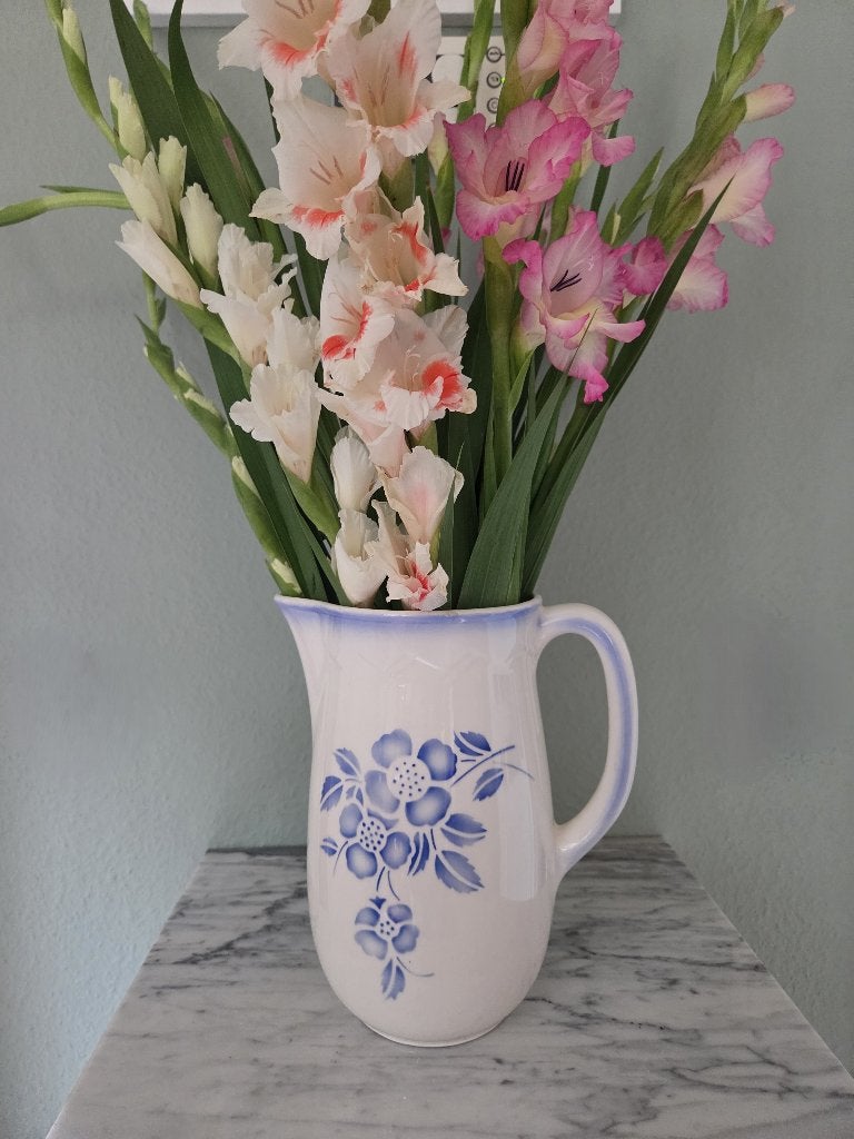 Vintage Witte Kan met Blauwe Bloemen en Rand, Ophalen of Verzenden