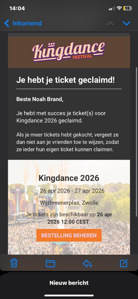 Kingdance ticket 26 april, Tickets en Kaartjes, Evenementen en Festivals, Eén persoon