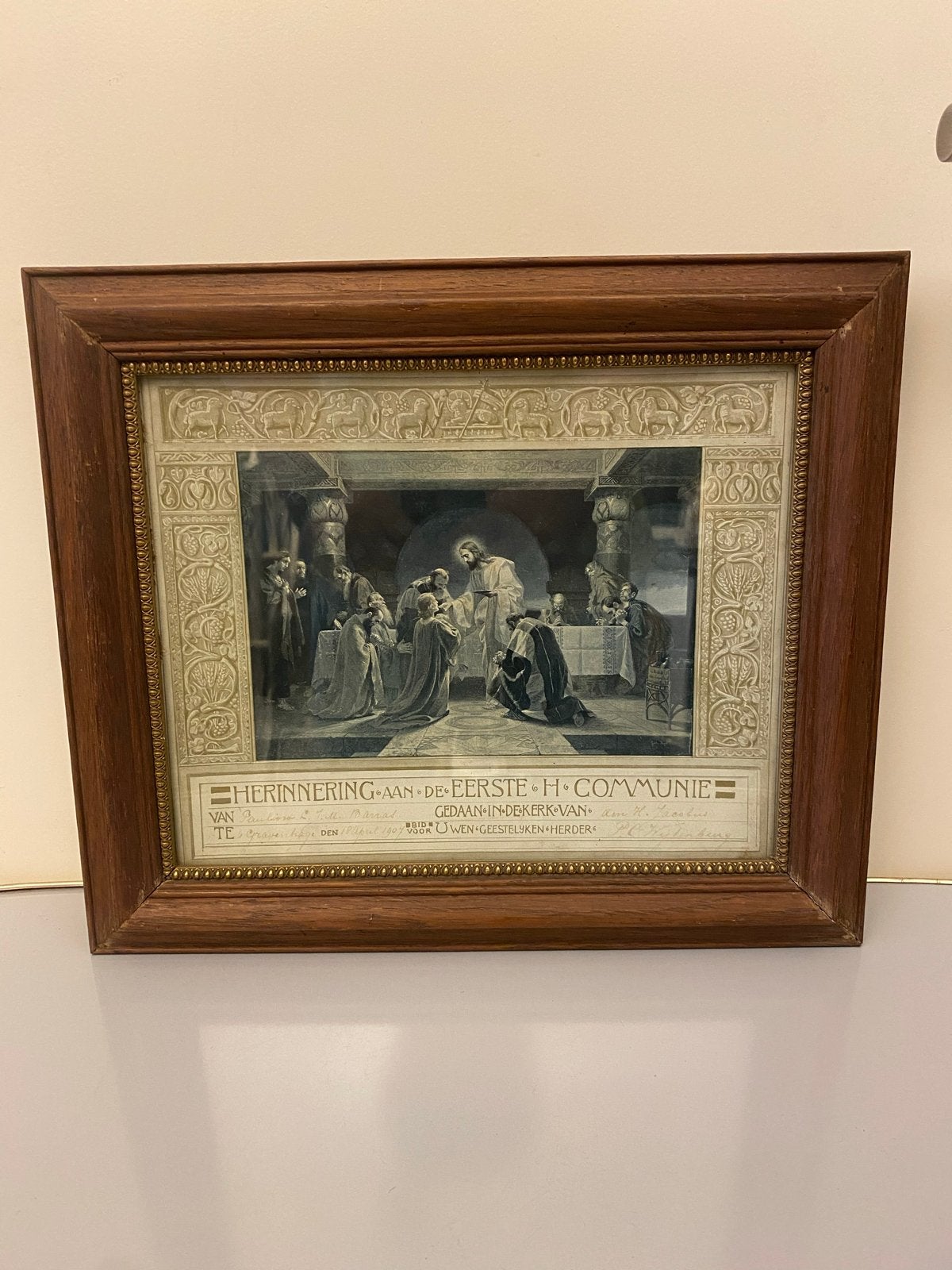 Antieke Eerste Communie Prent - 1907, Antiek en Kunst, Antiek | Religie, Ophalen of Verzenden