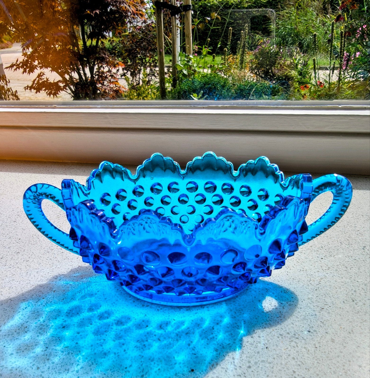 Fenton Art Glass bonbonschaaltje blauw glas vintage, Ophalen of Verzenden