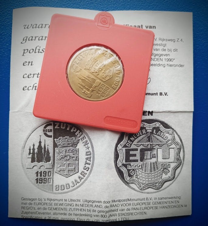 1 Ecu der Nederlanden 1990 - Zuthpen, 800 jaar Stad, Ophalen of Verzenden, Overige materialen, Nederland