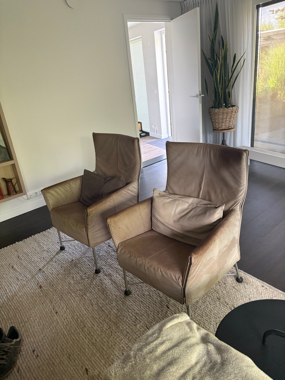 Montis Charly fauteuil - taupe leer, Ophalen, Gebruikt, Leer, 75 tot 100 cm
