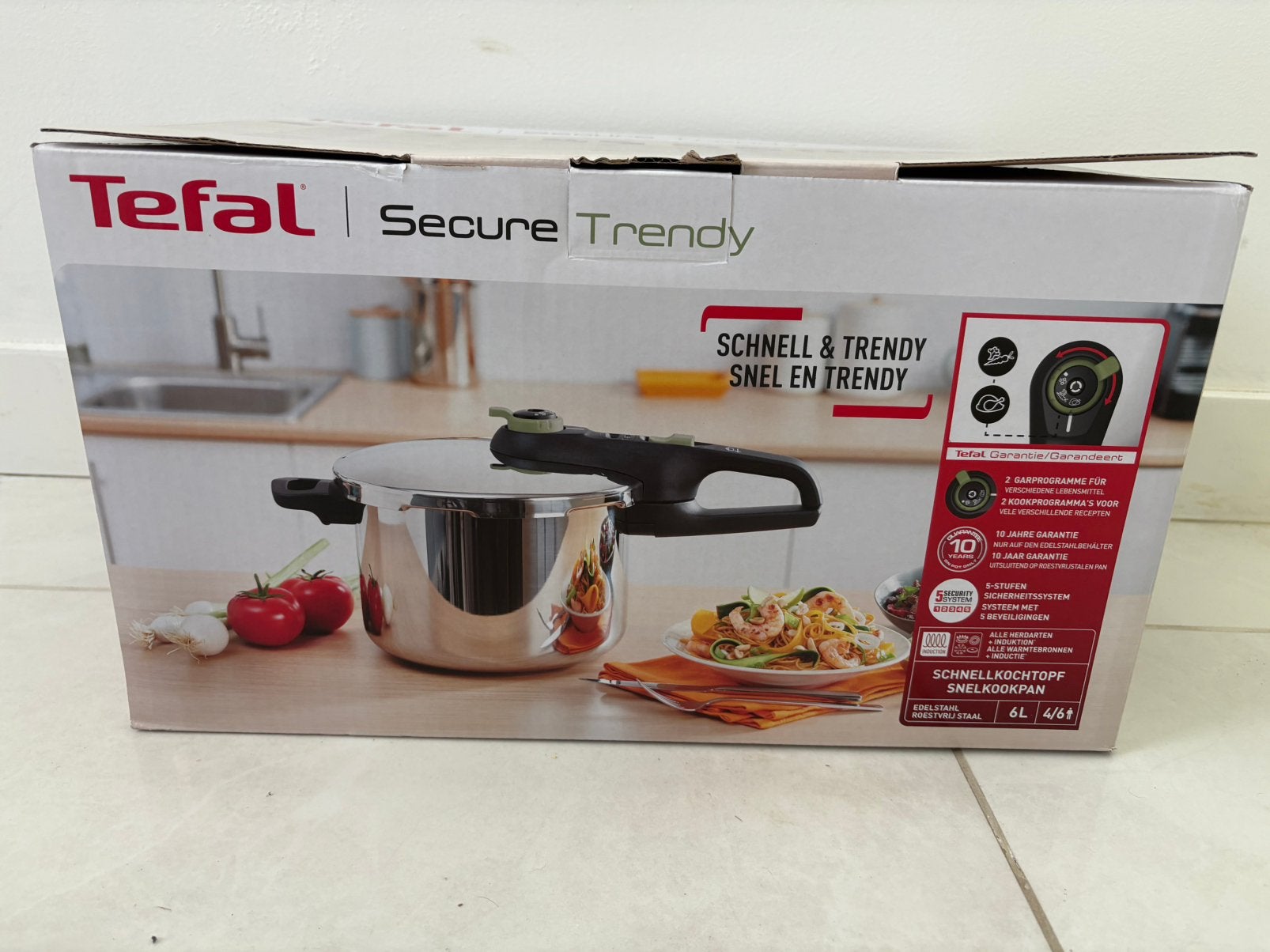 Tefal Secure 5 snelkookpan 6 liter + nieuwe stoominzet, Ophalen of Verzenden, Gebruikt