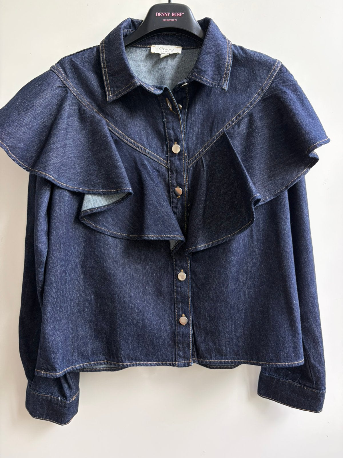 CIMINY jeansblouse met volants mt S, M en L, -, Parijs, Nieuw, Ciminy