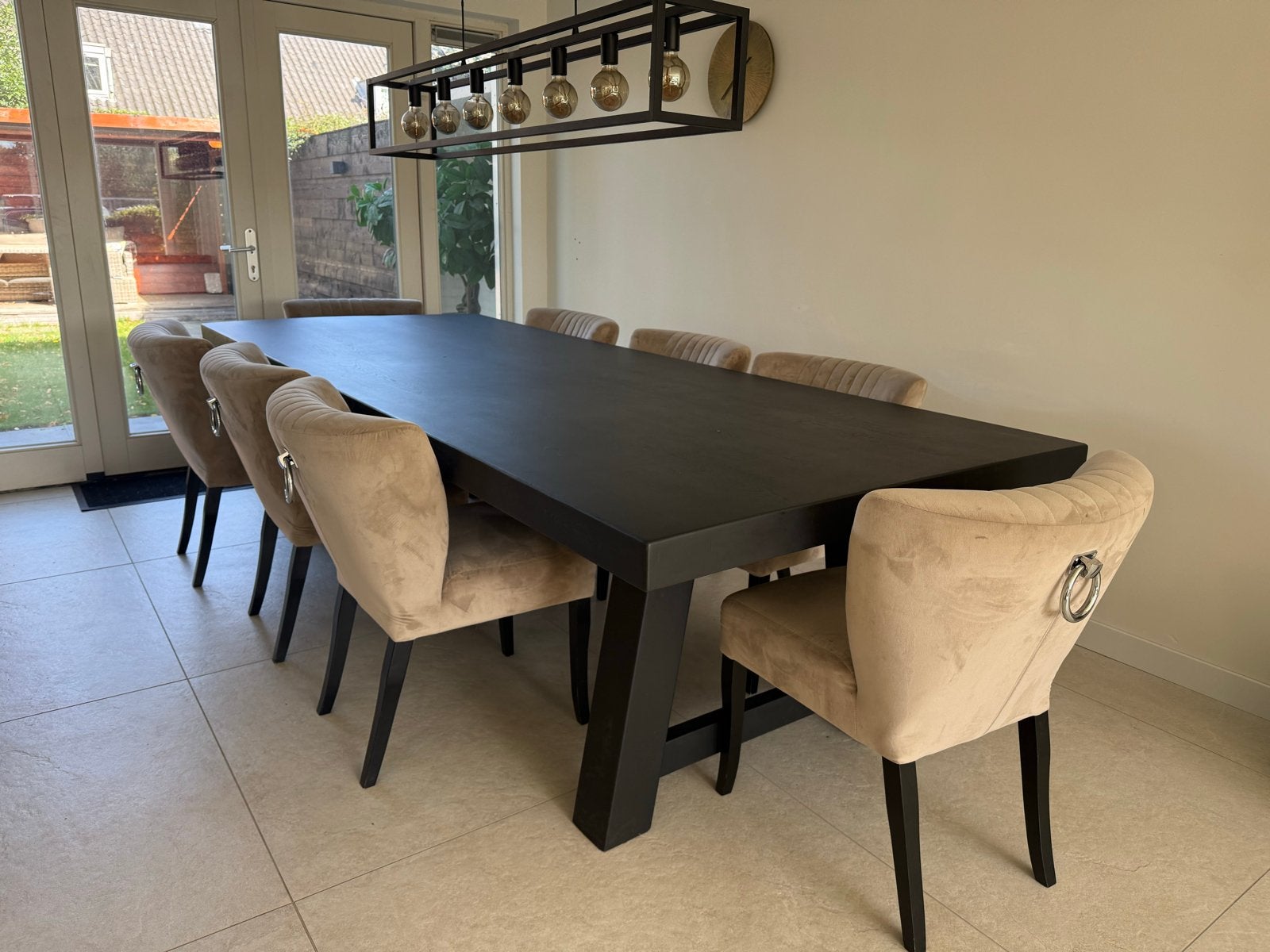 Grote zwart eettafel, Gebruikt, 100 tot 150 cm, 200 cm of meer, Ophalen of Verzenden