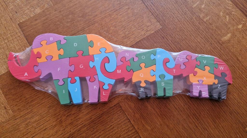 Houten olifanten puzzel - Alfabet leren, Ophalen, 2 tot 4 jaar, Nieuw, Meer dan 50 stukjes