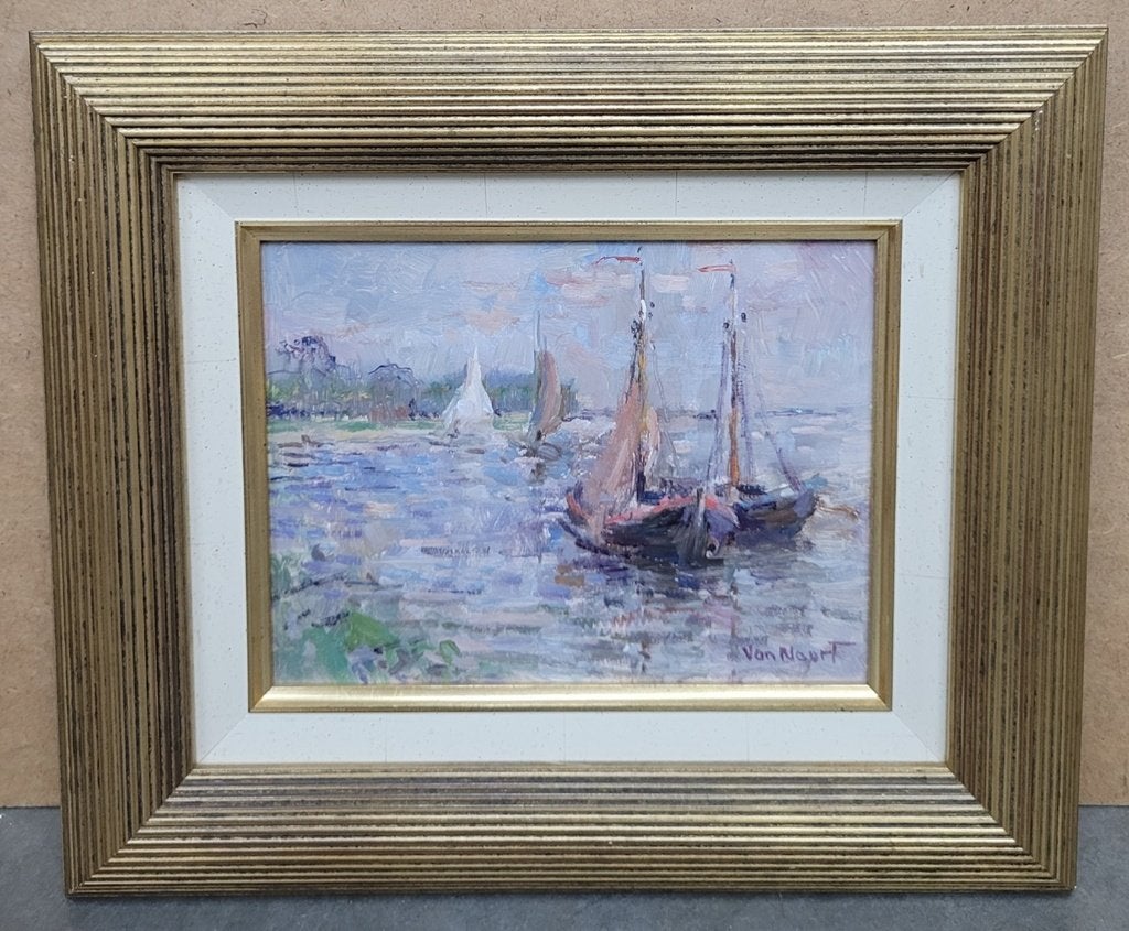 Alexander Van Noort, zeilbootjes in Urk, Antiek en Kunst, Kunst | Schilderijen | Klassiek, Impressionistisch, Ophalen of Verzenden
