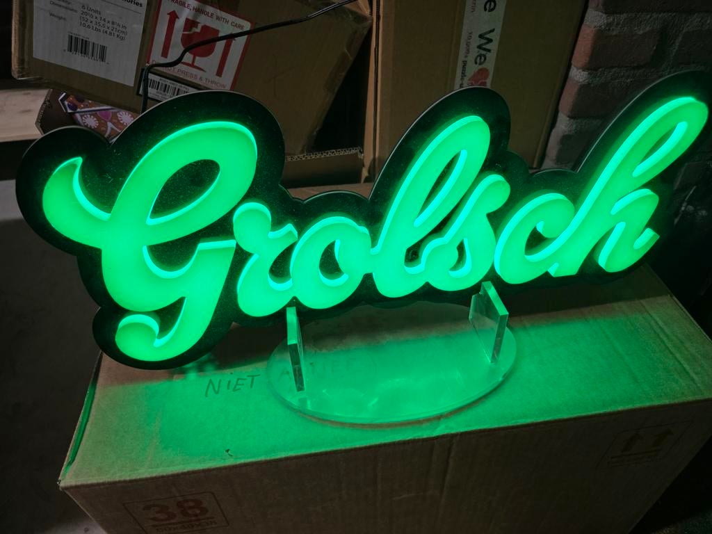 Grolsch LED lamp met staander - Zeer nette staat, Ophalen of Verzenden, Zo goed als nieuw, Reclamebord, Plaat of Schild, Grolsch