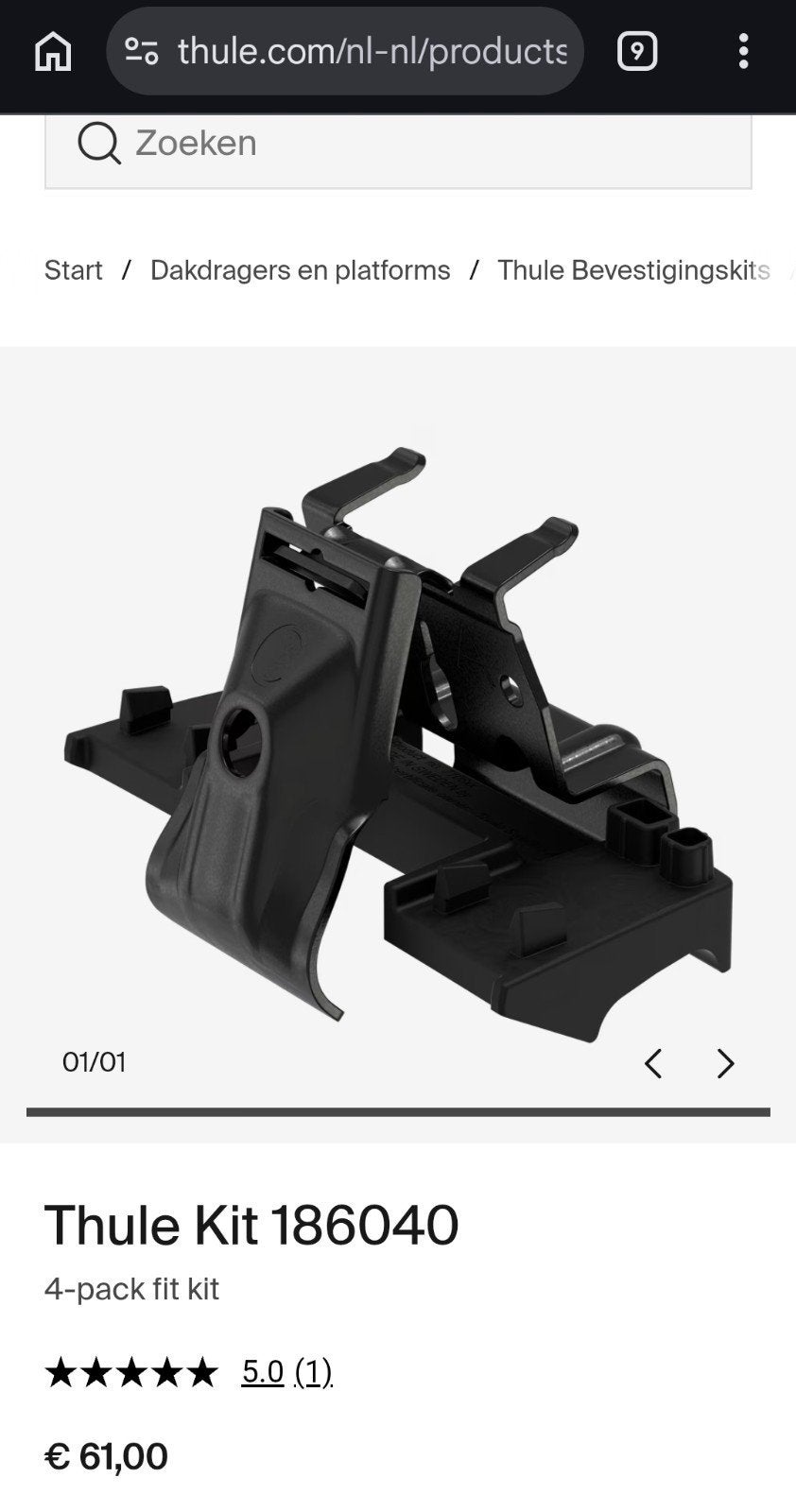 Thule Kit 186040, Ophalen of Verzenden
