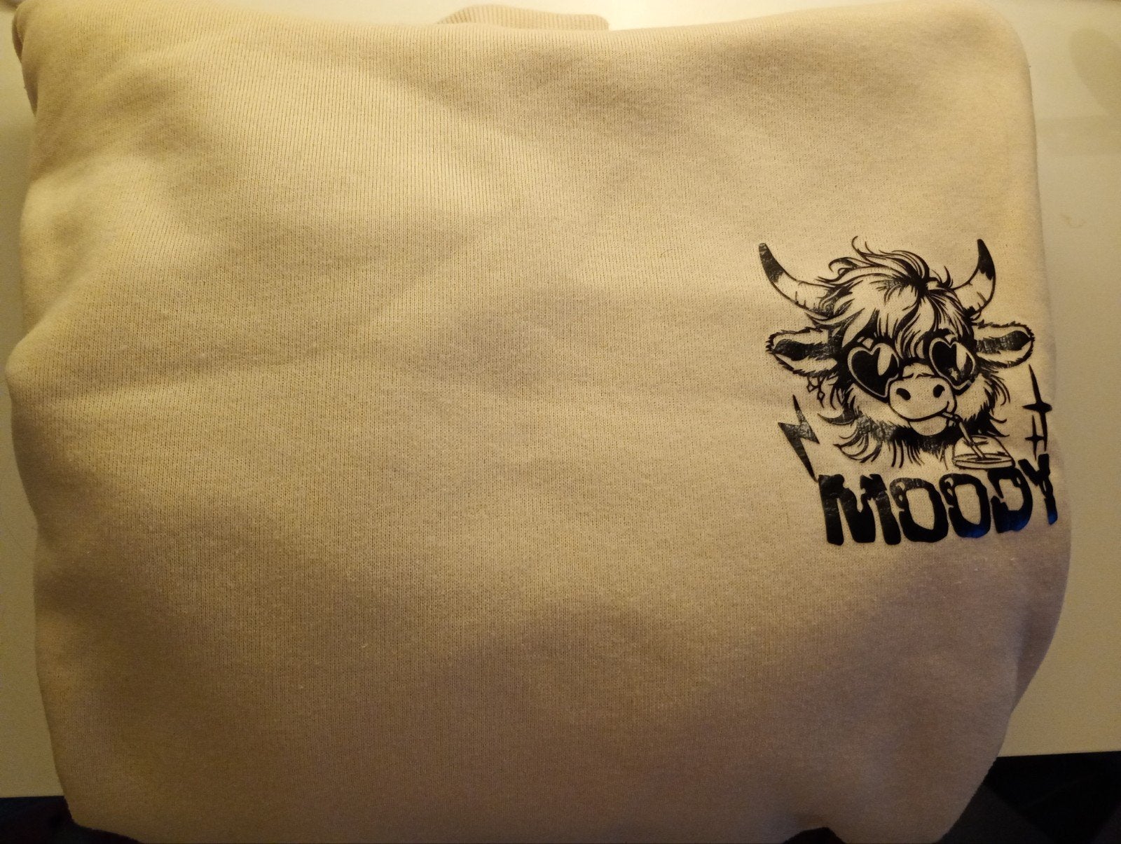 Crème hoodie met 'Moody' print en zakken - XS/S, Ophalen, Zo goed als nieuw, Maat 34 (XS) of kleiner, Beige