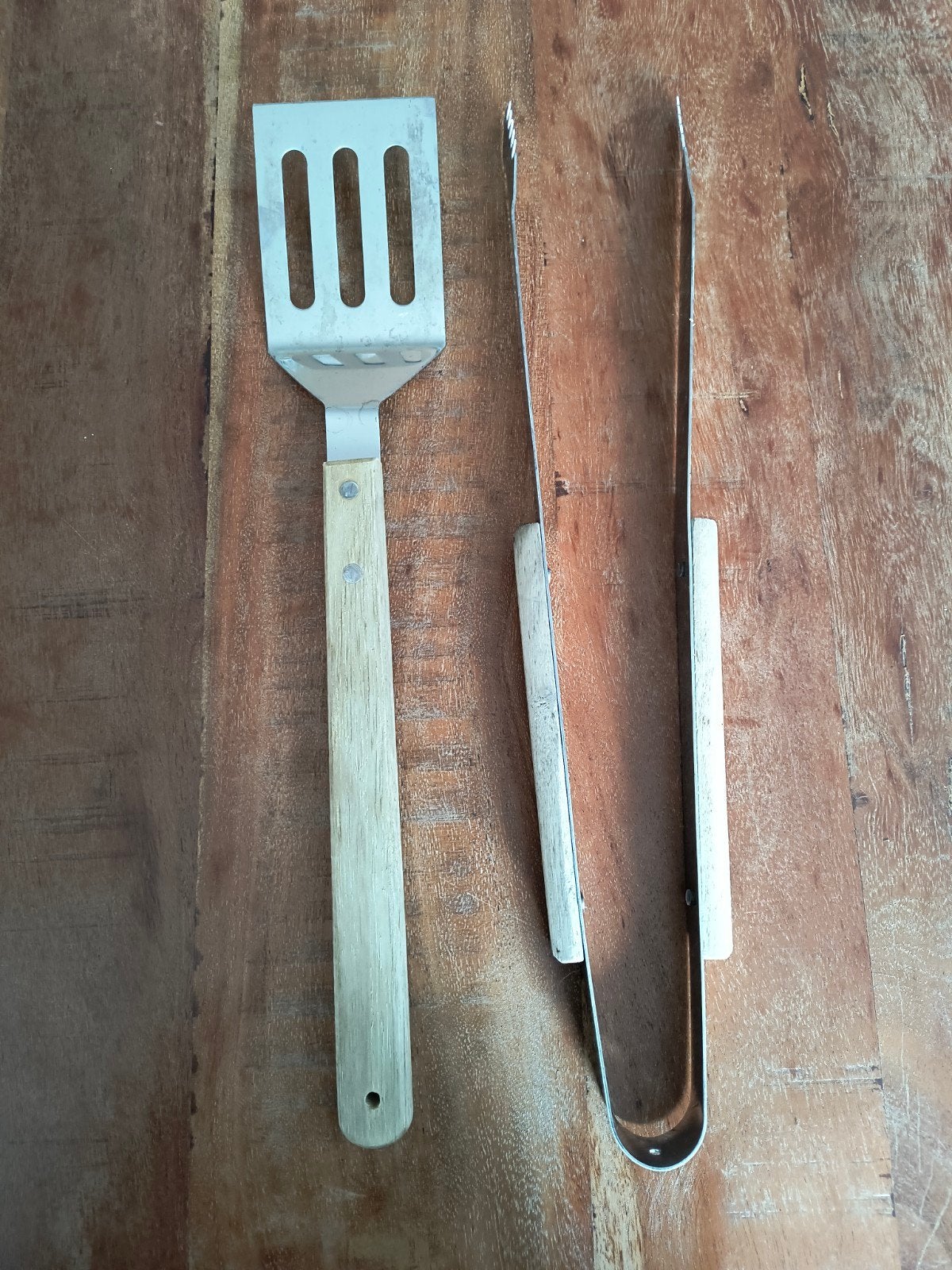 BBQ spatel en knijper set, Ophalen of Verzenden, Gebruikt