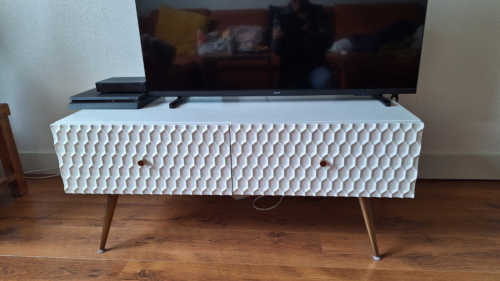 Retro ladenkast/tv of salontafel, wit hoogglans, Huis en Inrichting, Kasten | Ladekasten, Gebruikt, 3 of 4 laden, Minder dan 100 cm