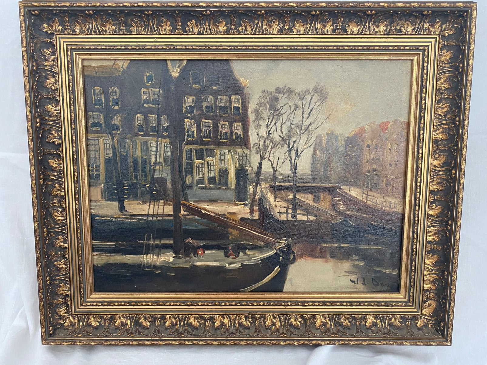 Brouwersgracht Amsterdam ? Willem de Bruin, Doek, Impressionistisch, Olieverf, Stads- / dorpsgezicht