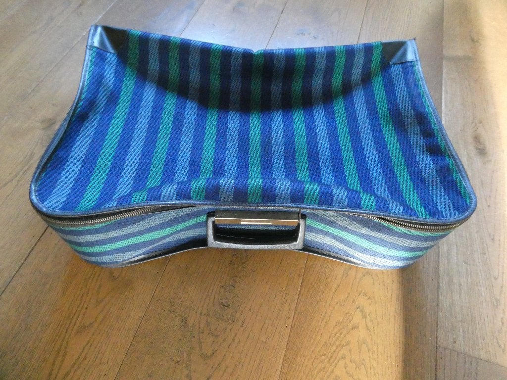 Koffertje van stof, blauw/groen, met rits, Overige materialen, Gebruikt, 50 tot 60 cm, Ophalen of Verzenden