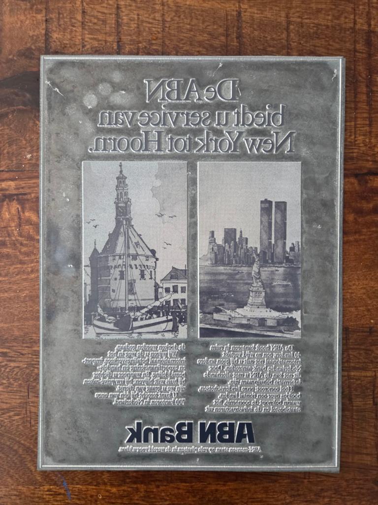 Drukcliché ABN Bank - New York en Hoorn, Antiek en Kunst, Ophalen of Verzenden