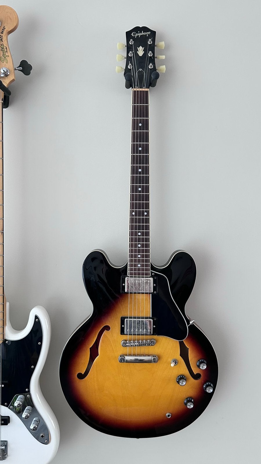 Epiphone ES-335 Semi-Hollow Gitaar Sunburst, Ophalen, Gebruikt, Semi-solid body, Epiphone