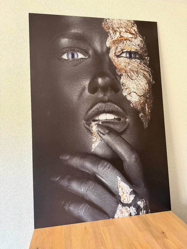 Luxe Schilderij Vrouw Zwart/Goud Aluminium Dibond 100x150 cm, Antiek en Kunst, Kunst | Schilderijen | Abstract, Ophalen