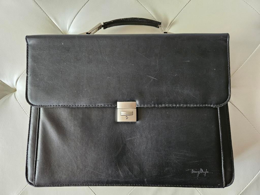 Thierry Mugler aktetas, Gebruikt, Zwart, Aktetas of Boekentas, 30 tot 40 cm