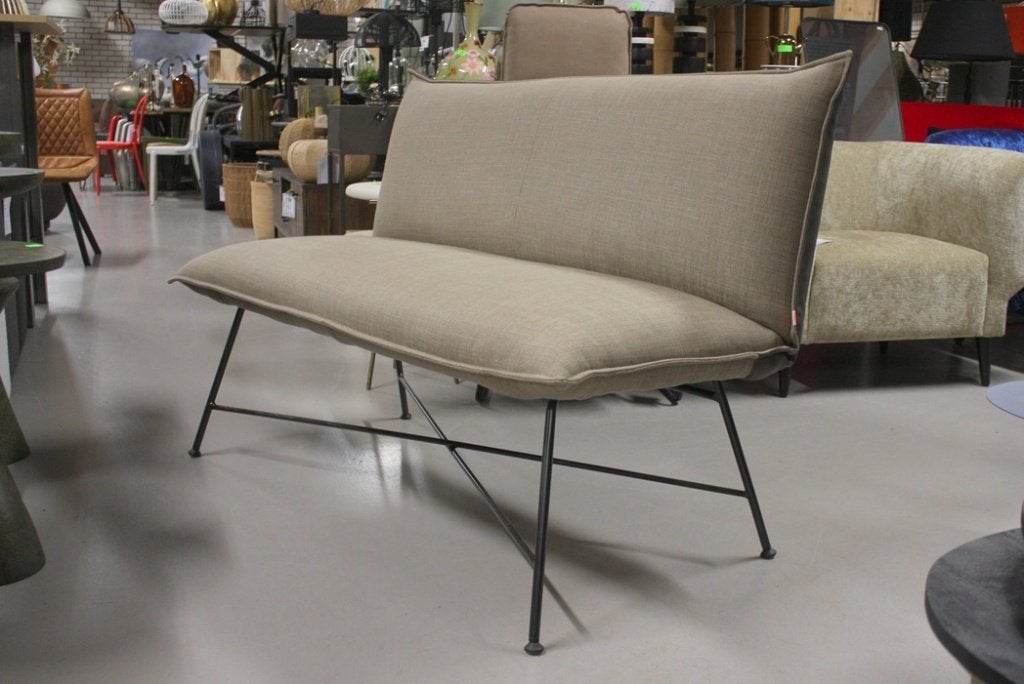 Luxe eetkamerbank Vidar Jess Design stof & leer naturel bank, Huis en Inrichting, Ophalen, Leer, Zo goed als nieuw, Drie