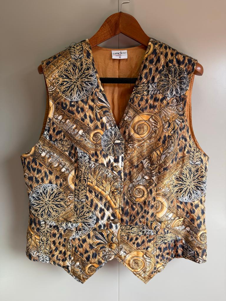 Vintage 100% Zijden Gevoerd Gilet met Luipaardprint / mt 40, Ophalen of Verzenden, Zo goed als nieuw
