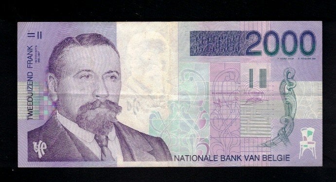 Bankbiljet België 2000 Frank - Victor Horta - 1, Postzegels en Munten, Ophalen of Verzenden, Los biljet