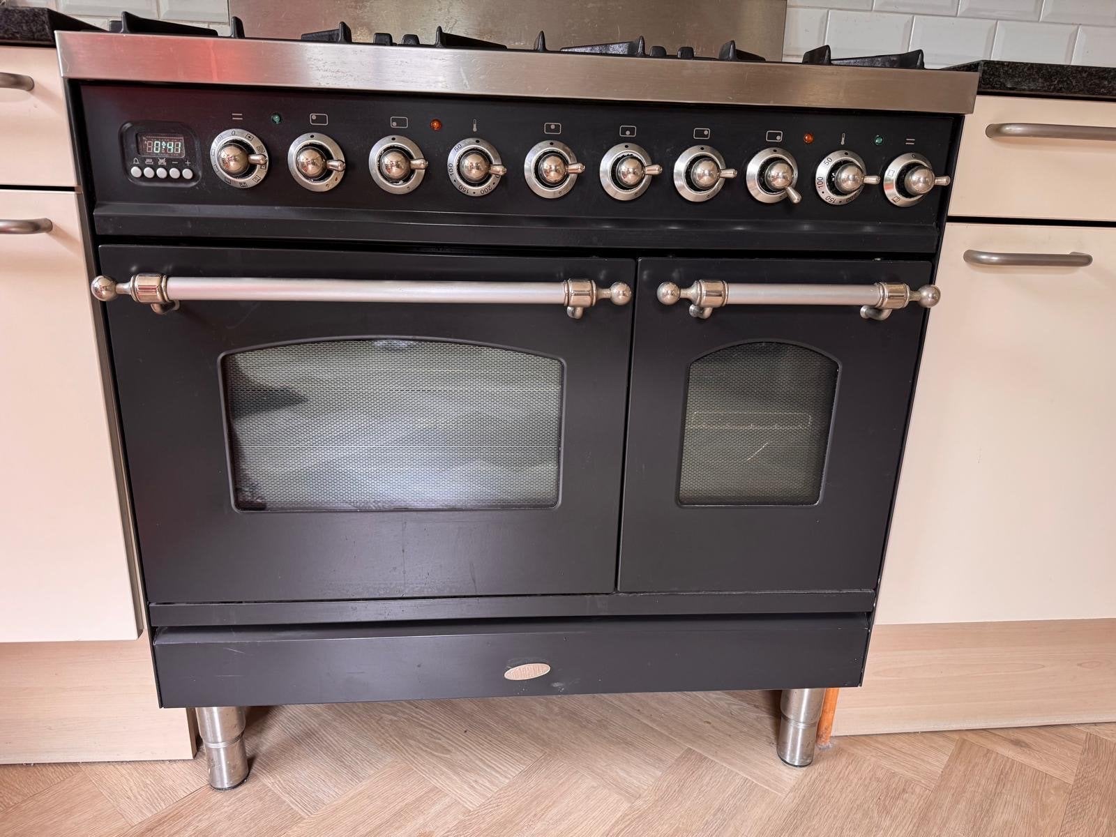 Boretti dubbele oven gasfornuis - Zwart, Ophalen, Gebruikt, 60 cm of meer, Grill