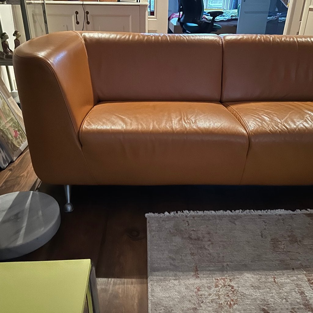 Sierlijke oranje leren bank, Ophalen, Gebruikt, Design, Driepersoons
