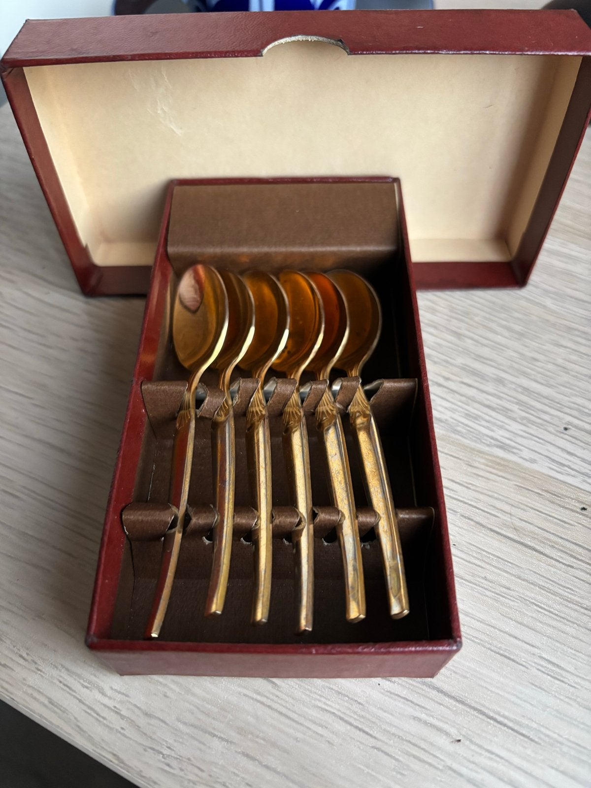 Zes vintage Wellner lepeltjes in origineel doosje | Art Deco, Antiek en Kunst, Ophalen of Verzenden