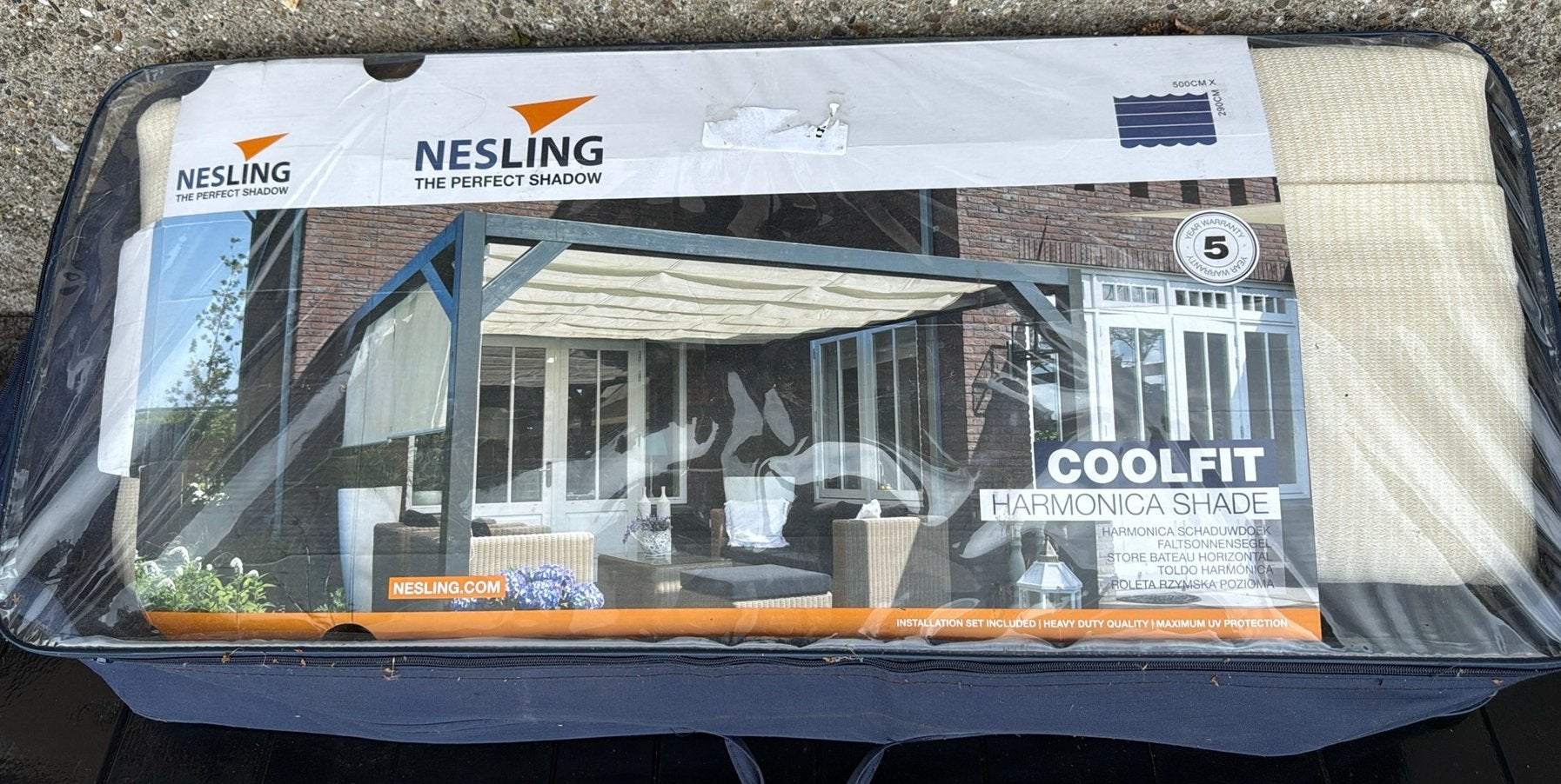 Nesling Coolfit Harmonica Schaduwdoek 500x290cm, Ophalen, Overige typen, 450 cm of meer, Nieuw