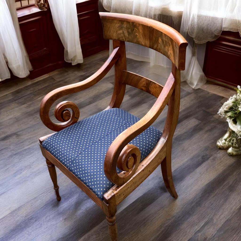 19e eeuwse Mahonie Biedermeier Bibliotheek Fauteuil, Ophalen