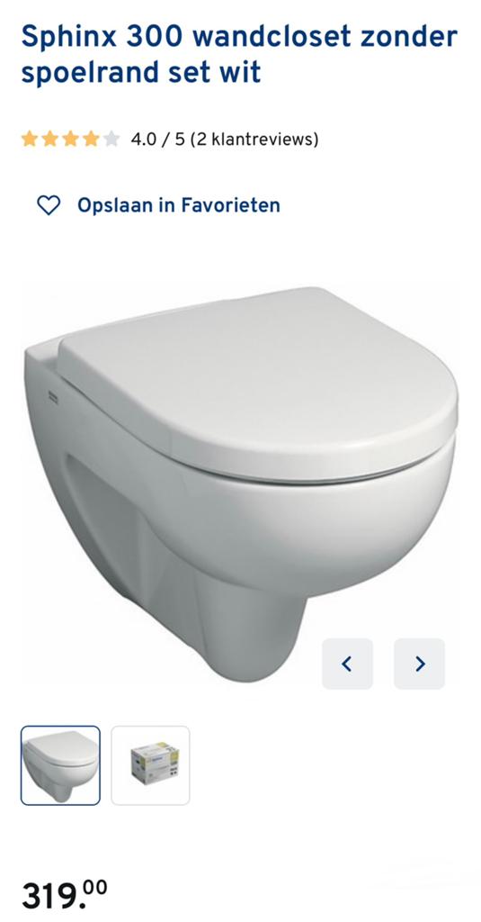 Sphinx 300 Keramisch Toilet Wandcloset & Softclose WC Bril, Doe-het-zelf en Verbouw, Ophalen, Nieuw, Steen, Toilet
