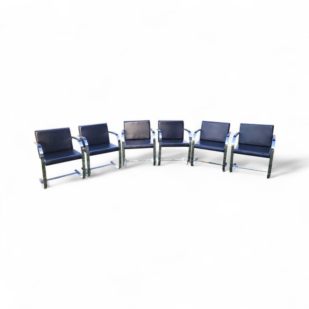 Set van 6 BRNO Bauhaus eetkamerstoelen – zwart leer & chroom, Ophalen, Gebruikt, Bauhaus, Zwart