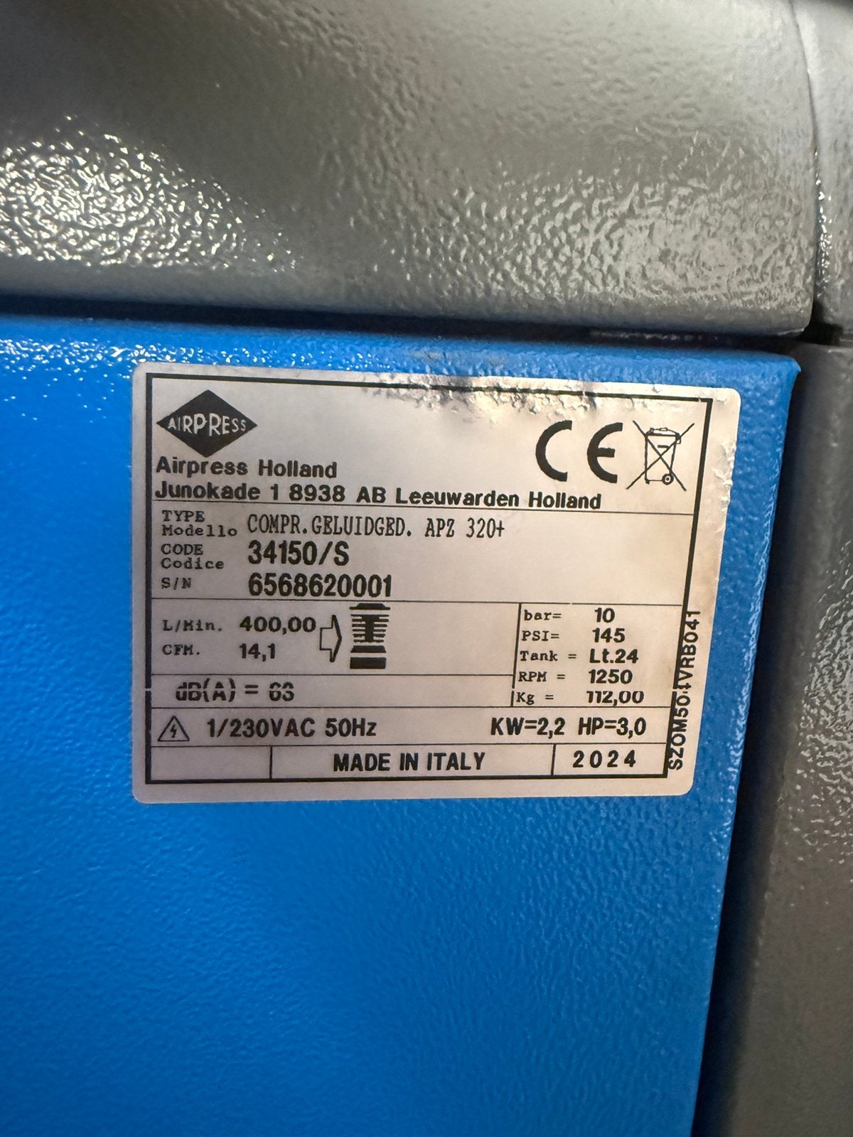 Airpress APZ 320+ geluidgedempte zuigercompressor, Ophalen, 10 bar of meer, Geluidgedempt