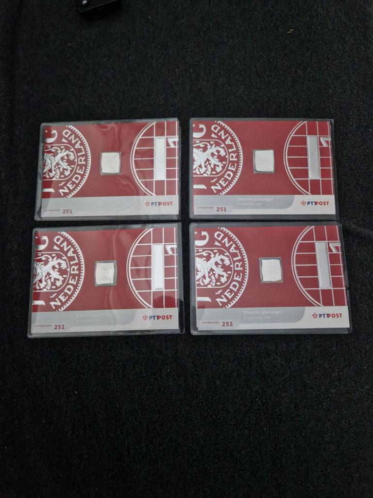 4x Zilveren Postzegel Nederland 12,75 Gulden 2001 PTTPost, Postzegels en Munten, Ophalen of Verzenden, Na 1940, Postfris