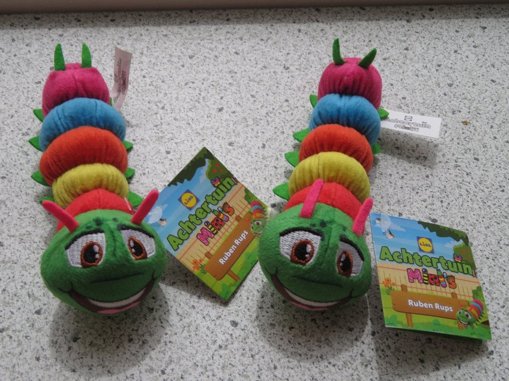 2 x Ruben Rups van Lidl Achtertuin Mini's meet ca 14 cm, Lidl, Ophalen of Verzenden