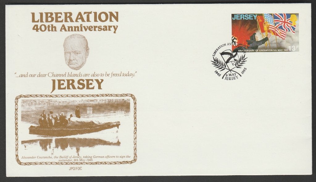 Jersey - herdenkingsenvelop 40 jaar bevrijding, Churchill, Verzenden, Postfris