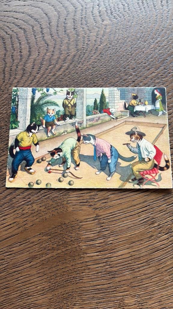 Poezenhumor. Jeu de boule. Sigaartje roken., Ophalen of Verzenden, Ongelopen, Overige thema's