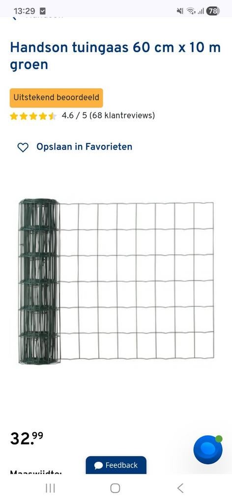 Hands on tuingaas  60 cm x 20 m groen, Tuin en Terras, Gaas en Draad, Ophalen of Verzenden, Gebruikt