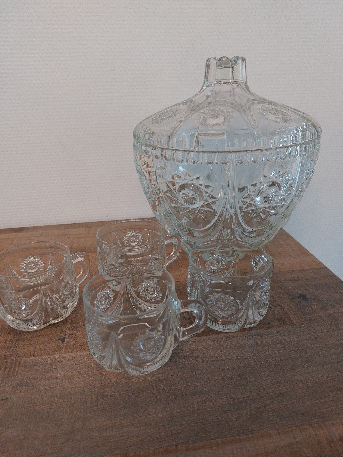 Vintage Glazen Punch Set bowl kristal, Antiek en Kunst, Antiek | Glas en Kristal, Ophalen of Verzenden