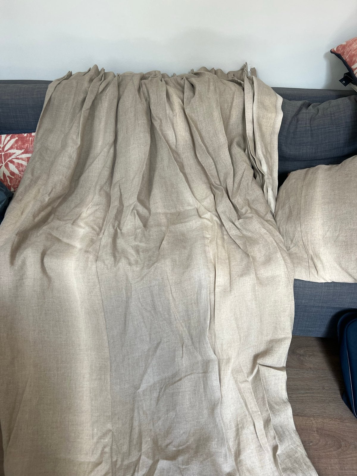 Linnen gordijnen, naturelkleurig, plooien, Ophalen, Gebruikt, Beige, 150 tot 200 cm