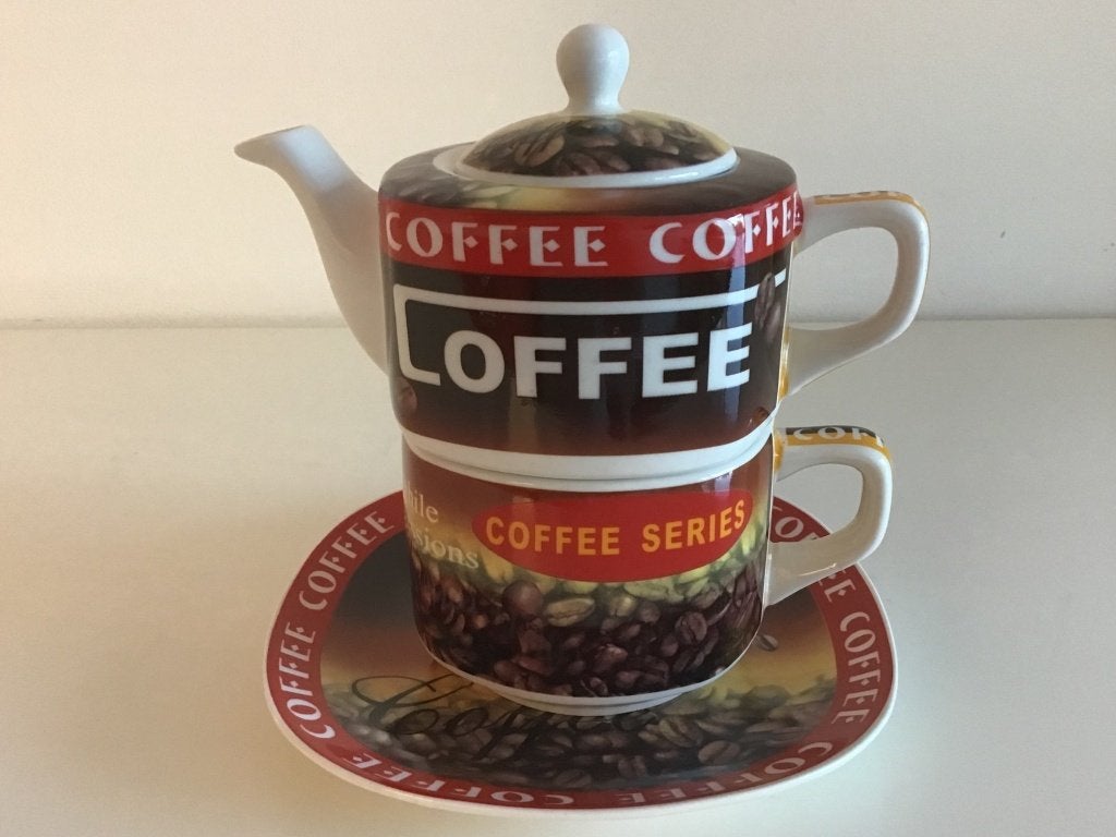 Coffee for one: koffiepot, kop en schotel - porselein, Ophalen of Verzenden, Zo goed als nieuw, Overige stijlen, Starbucks