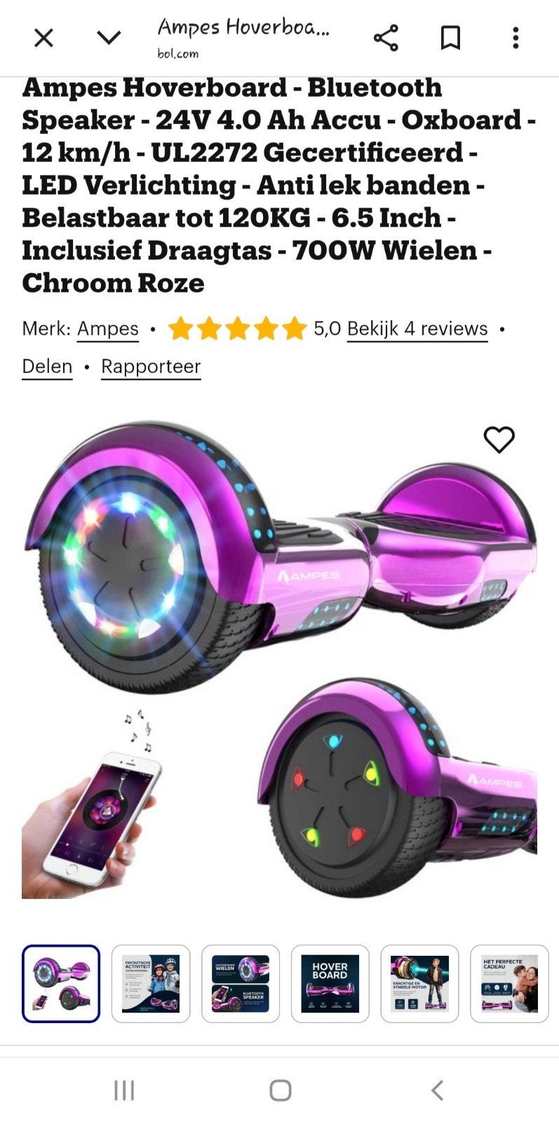 Ampex Hoverboard - Chroom Roze met Bluetooth Speaker, Fietsen en Brommers, Steps, Gebruikt, Overige typen, Ophalen of Verzenden