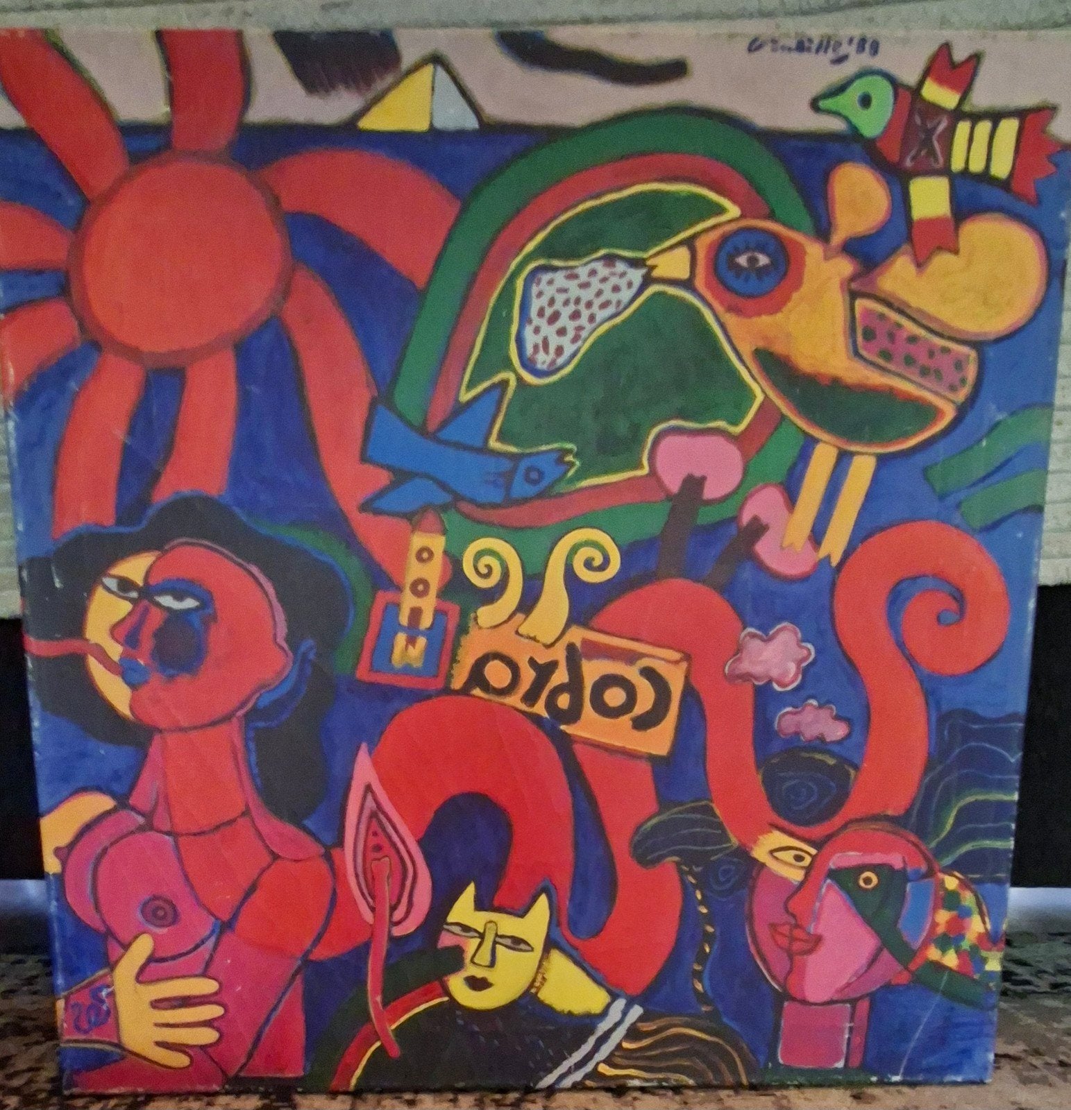 Corneille '88 - Kleurrijk abstract kunstwerk 60x60 cm, Ophalen, Gesigneerd, Print, Overige onderwerpen