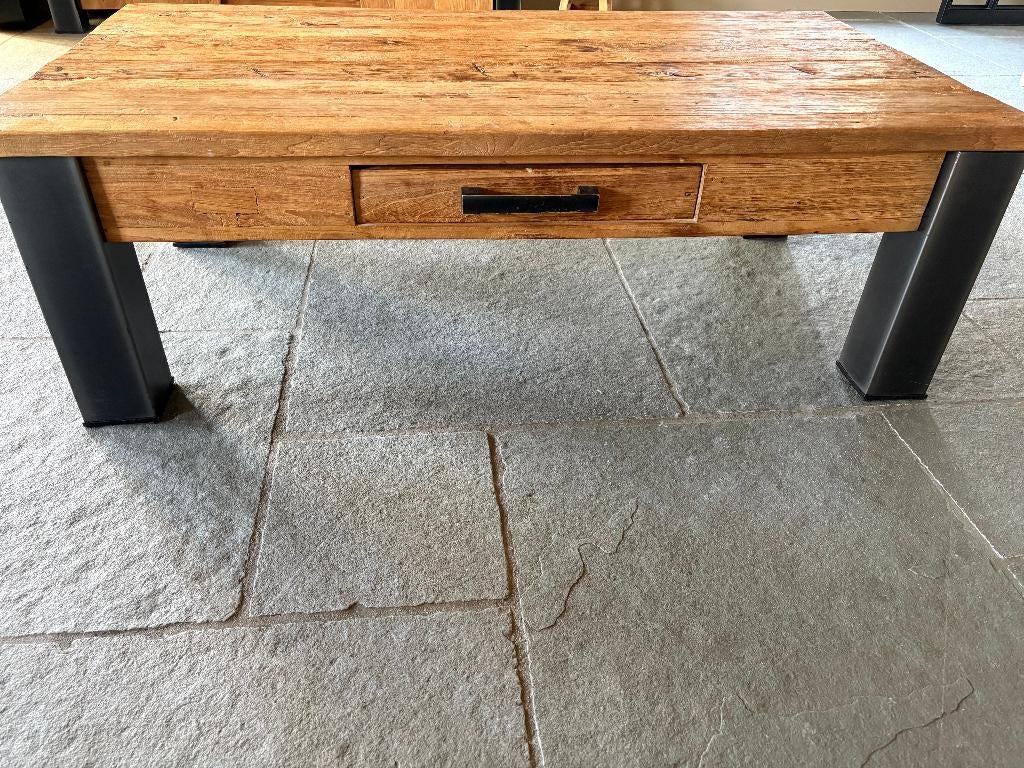 Industriële salontafel met lade, Huis en Inrichting, Tafels | Salontafels, 100 tot 150 cm, Zo goed als nieuw, Minder dan 50 cm